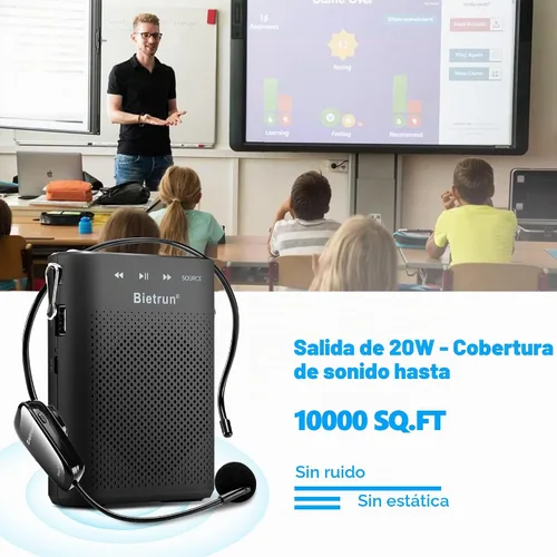 Vista 2 de Bietrun Amplificador de voz para profesores con Bluetooth, amplificador de voz inalámbrico recargable portátil con micrófono para auriculares