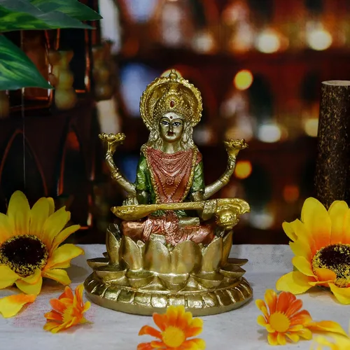 Vista 3 de alikiki Estatua de la diosa hindú Saraswati – 4.4 pulgadas de alto, escultura de ídolo de Saraswati, regalos para el templo indio Mandir Pooja