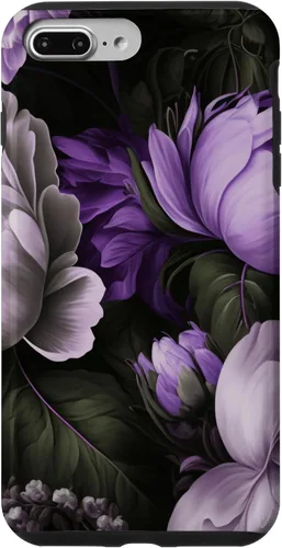 Vista 9 de Funda con estampado floral de flores de peonía púrpura y gris lavanda para iPhone 15