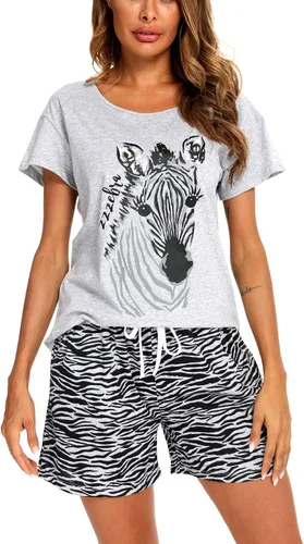 Vista 18 de ENJOYNIGHT - Conjunto de pantalones cortos de pijama para mujer, pijamas de algodón para verano, ropa de dormir con bolsillos Negro
