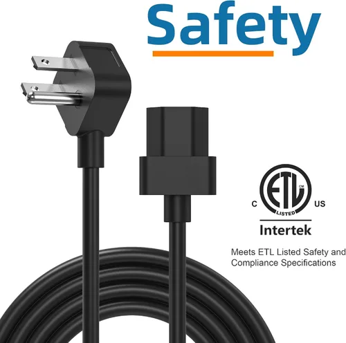 Vista 5 de AGVEE Cable de alimentación de CA de 6.6 pies, 3 clavijas en ángulo en forma de L con certificación ETL 18AWG Negro