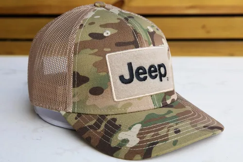 Vista 8 de Jeep Texto Logo Camo Patrón Gancho y Bucle Táctico Snapback Sombrero