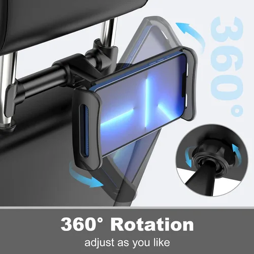 Vista 2 de Soporte para asiento trasero para reposacabezas de automóvil, soporte para teléfono/tableta, soporte para dispositivos ajustables