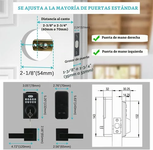 Vista 3 de Cerradura de puerta de entrada sin llave con 2 asas, juego de cerrojo electrónico para puerta delantera, bloqueo automático, contraseña antimiradas