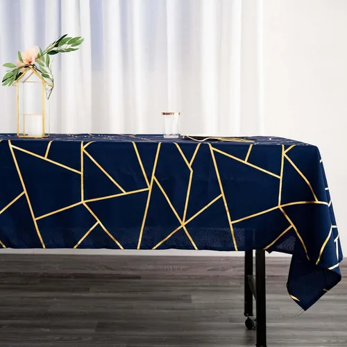 Vista 37 de Efavormart - Mantel redondo de poliéster de 120 pulgadas con patrón geométrico dorado Morado