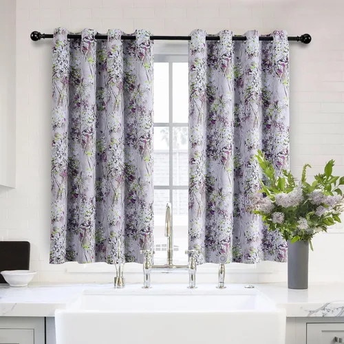 Vista 15 de MYSKY HOME Cortinas florales de 45 pulgadas de largo para sala de estar, baño, aislamiento térmico, cortina de oscurecimiento de la habitación