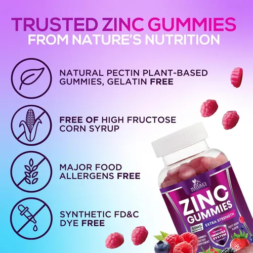 Vista 7 de Gomitas de zinc – 50 mg de zinc por porción, gomitas de apoyo inmunológico para la piel y los huesos – Antioxidante masticable de alta calidad