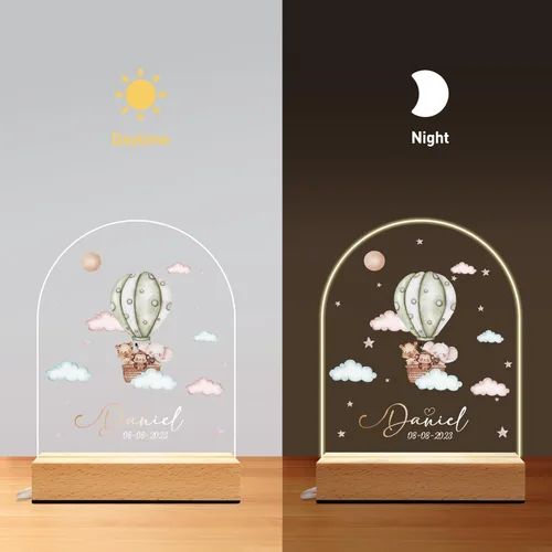 Vista 4 de Regalos personalizados para bebés, luz nocturna personalizada para niños, lámpara LED con nombre personalizado con fecha, bonita luz nocturna