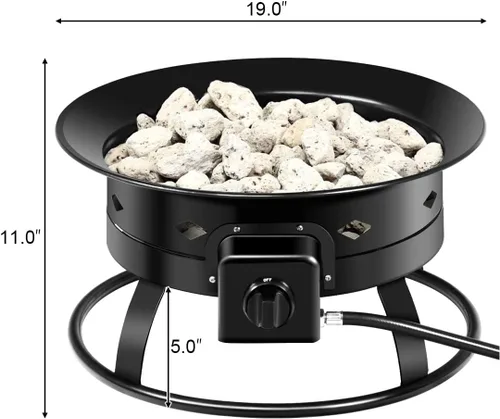 Vista 2 de COSTWAY Fogata de gas propano portátil para exteriores, 58,000 BTU con tapa, correa de transporte y rocas de lava, cuenco de fuego de 19 pulgadas
