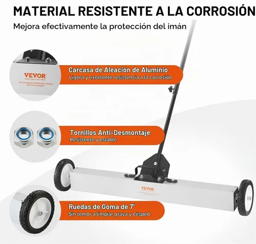 Vista 6 de VEVOR Barridor Magnético Rodante de 55 Libras con Ruedas, Barridor Magnético de Césped de 36 Pulgadas con Mango Telescópico, Barridor Magnético