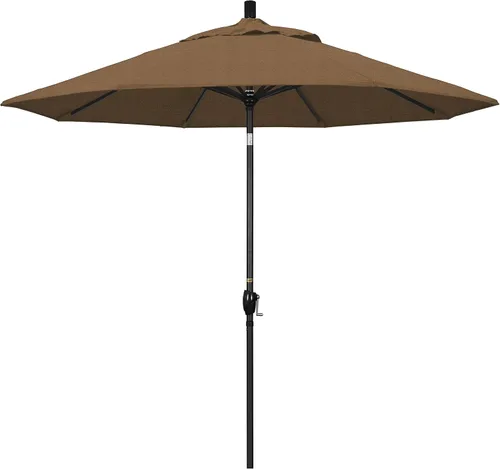 Vista 24 de California Umbrella Paraguas redondo de aluminio de 9 pies, manivela elevadora, botón de inclinación, poste negro, olefina beige antiguo
