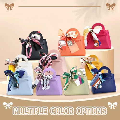 Vista 5 de LPEIEB Paquete de 12 Bolsas de Regalo Tipo Candy Bag de Cuero con Cinta, Bolsas de Regalo de Boda de PU con Asa de Cinta, Cajas de Favor de Fiesta