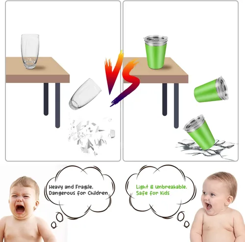 Vista 5 de Yummy Sam Vasos de acero inoxidable de 12 onzas para niños, vasos para bebidas frías y calientes, vasos irrompibles para niños y adultos, escuela