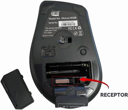 Vista 4 de Adesso iMouse M20B - Ratón óptico inalámbrico para computadora de 2,4 GHz con receptor USB nano, color negro