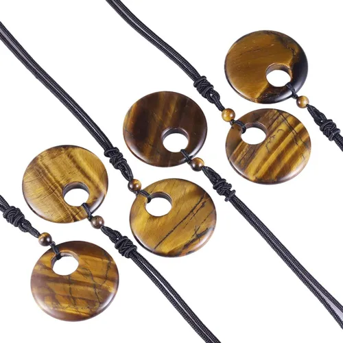 Vista 4 de SUNYIK Collar con colgante de moneda de la suerte para mujeres y hombres, joyería de amuleto de cristal curativo unisex, forma redonda de dona