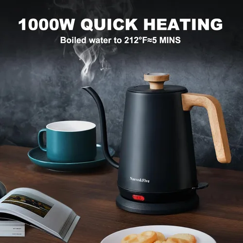 Vista 4 de Nueve&Five - Hervidor eléctrico de cuello de cisne con termómetro, hervidor de agua caliente de 1.0 L para café y té, 1000 W, apagado automático