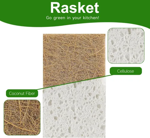 Vista 2 de Paquete de 10 esponjas naturales biodegradables para cocina, esponja compostable de celulosa y nuez de coco, esponjas ecológicas para platos
