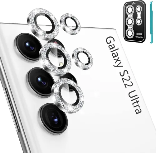 Vista 10 de Tensea Protector de lente de cámara Samsung Galaxy S22 Ultra, protector de pantalla de vidrio templado 9H, anillo individual de metal para S22 Ultra