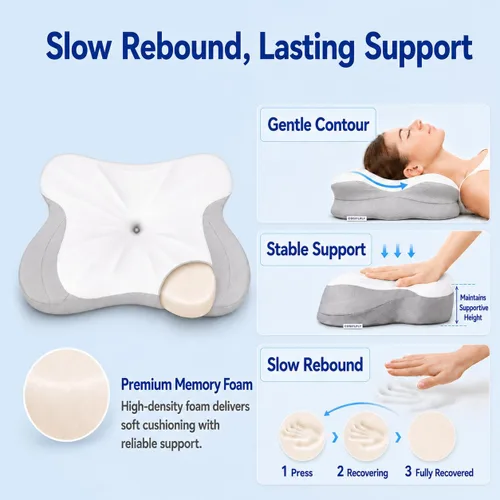 Vista 8 de Almohada cervical para el cuello para dormir, almohada ergonómica para dormir acogedora, almohada de espuma viscoelástica sin olor suave para dormir