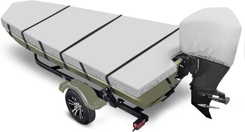 Vista 8 de Cubierta para Jon Boat 1200D de 10.2 oz Transportable Cubierta de Amarre Resistente con Cubierta para Motor Lona de Poliéster de Grado Marino