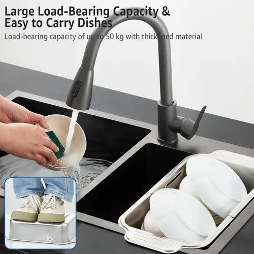 Vista 5 de pollock Colador de fregadero plegable 4 en 1 para cocina, acero inoxidable 304 de grado alimenticio sobre el colador, extiende la cesta de drenaje