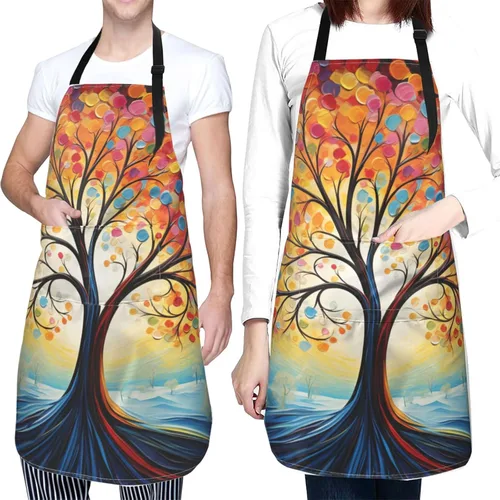 Vista 5 de Delantal de pintura de artista con 2 bolsillos, delantales artísticos, regalos para mujeres y hombres, batas de cocina de mariposa, Árbol con puntos