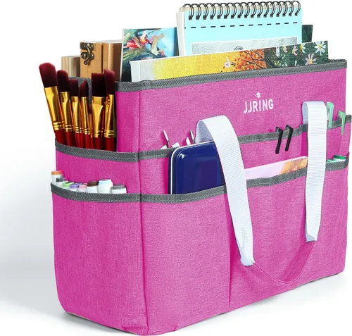 Vista 14 de JJRING Bolsa organizadora de manualidades, organizador de arte con múltiples bolsillos, bolsa de costura beige para arte, manualidades, álbumes