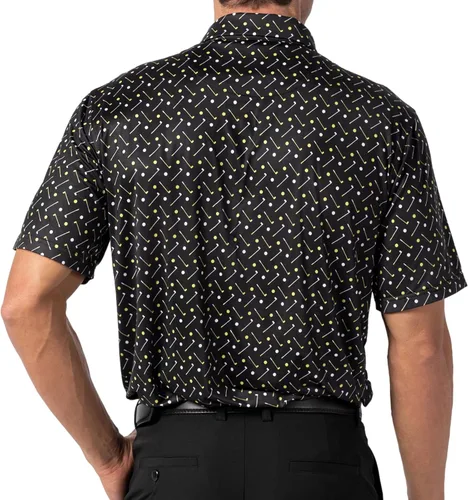 Vista 2 de AOTORR Camisas de golf para hombre, ajuste regular, absorben la humedad, estampado de rendimiento de manga corta para hombre