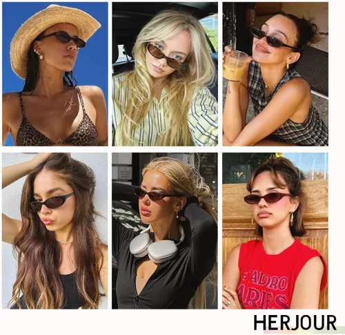 Vista 3 de Gafas de sol ovaladas retro para mujeres y hombres Y2k estrecha ojo de gato Sunnies Skinny Shades AR82299