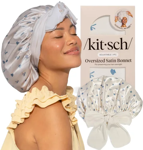 Vista 11 de Kitsch Gorro de Satén XL para Dormir - Aura Más suave que el gorro de seda para mujeres que duermen, ajuste seguro, ajustable y evita roturas
