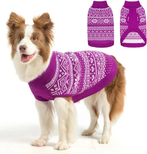 Vista 13 de HOMIMP Suéter de rombos para perros - Ropa cálida de invierno para cachorros, abrigo suave, suéter feo para perros pequeños, medianos y grandes, Azul