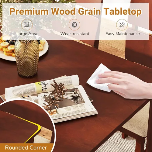 Vista 3 de Giantex Juego de mesa de comedor de 5 piezas para 4, mesa de comedor rectangular de granja con 4 sillas tapizadas, respaldo alto curvo, patas