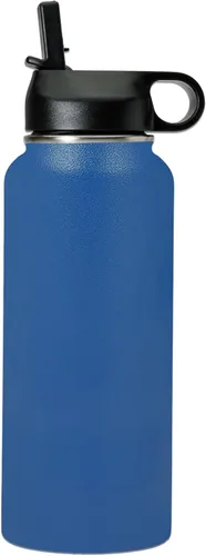 Vista 2 de LaserGram Botella de agua personalizada de 32 onzas, Basketball Slam Dunk Man (azul oscuro)