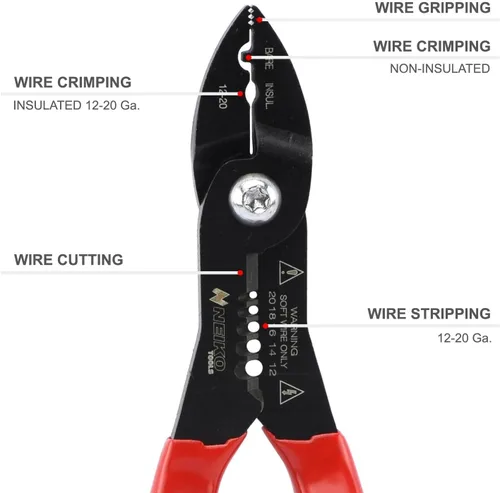 Vista 2 de VCT - Pelacables compacto 4 en 1, multiusos, alicates para electricistas, cortador y agarre, herramienta de servicio de cables de 12-20 AWG