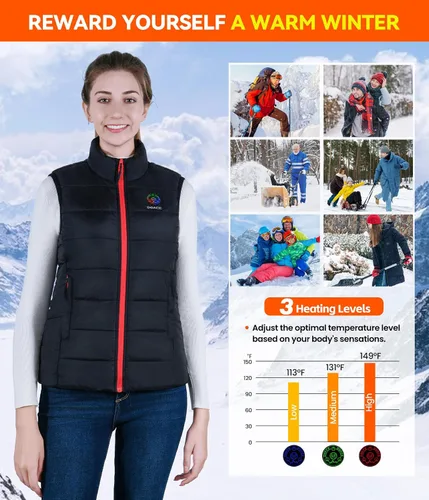 Vista 5 de DOACE Chaleco térmico mejorado para hombres y mujeres, chaleco de calefacción eléctrica inteligente, chaqueta térmica ligera (batería no incluida)