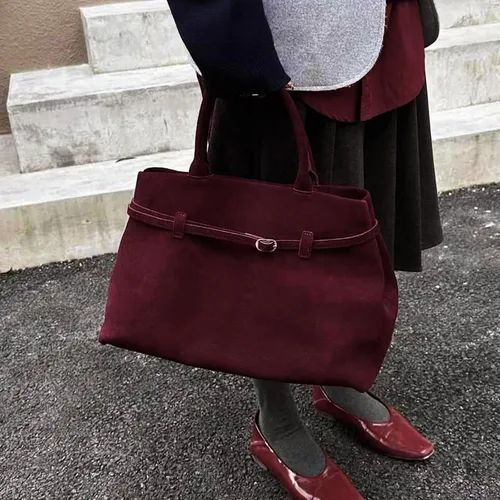 Vista 3 de Claret Vintage Suede Tote, bolso de hombro con asa superior, bolso de viaje de compras