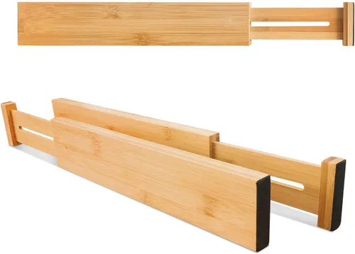Vista 3 de VaeFae Paquete de 6 separadores de cajones de bambú ajustables, organizador de cajones expandible para utensilios de cocina, ropa, baño, oficina, se