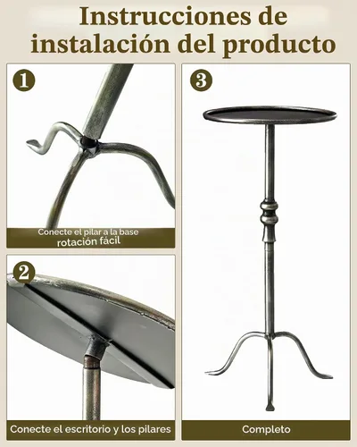 Vista 7 de 25.6" Vintage Round Pedestal End Table with Tray Top, Antique Martini Cocktail Accent Table for Living Room, Bedroom, Drink Table with Brass