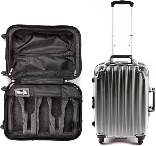 Vista 10 de VinGardeValise® The Piccolo - Maleta de vino – Equipaje de viaje de 5 botellas, aprobado por la TSA, carcasa dura duradera, espuma a prueba de Negro