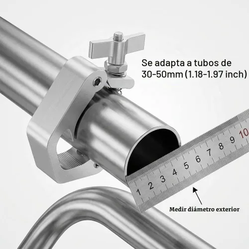 Vista 3 de QWORK Abrazadera de aluminio para luz de escenario, paquete de 10, ajuste de 1.18 a 1.97 pulgadas, carga de 330 libras para cabina de DJ, plataforma