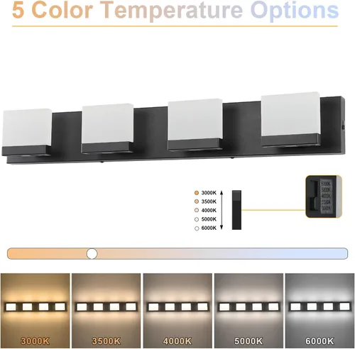 Vista 4 de SineRise Lámparas de tocador de baño modernas LED (4 luces, 30 pulgadas, 5CCT), lámparas de pared de baño modernas de acrílico mate negro sobre