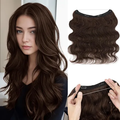 Vista 47 de Extensiones de cabello humano real, extensiones de cabello humano 100 % humano, extensiones de clip, ondulado, negro azabache 01, 2.46 oz/18 pulgadas