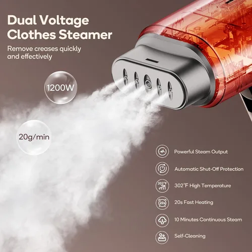 Vista 5 de Newbealer Pro Business Travel Steamer, 1200 W de doble voltaje, 6.1 fl oz (marrón) Foldable & 20s Fast Heat, 360° Anti-Spill Garment Steamer