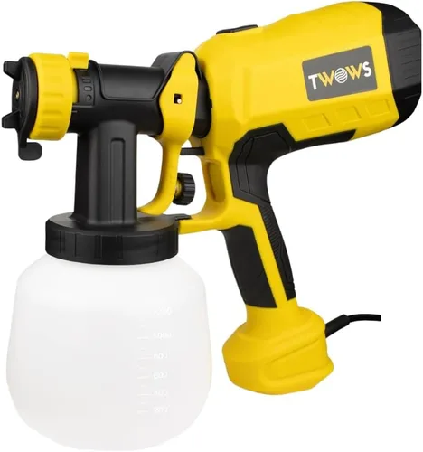 Vista 8 de TWOWS, Pulverizador de pintura, 600 W, pistola de pintura HVLP, con contenedor de 40.6 fl oz, taza de limpieza y viscosidad, 4 boquillas de cobre