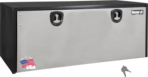 Vista 17 de Buyers Products 1703700 - Caja de almacenamiento para debajo del camión de acero negro con puerta de acero inoxidable pulido plateado, 14 x 16 x 24