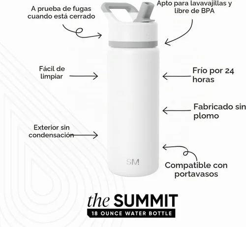 Vista 2 de Simple Modern botella de agua reutilizable con tapa con pajilla, para niños, termo de acero inoxidable con aislamiento al vacío, para la escuela