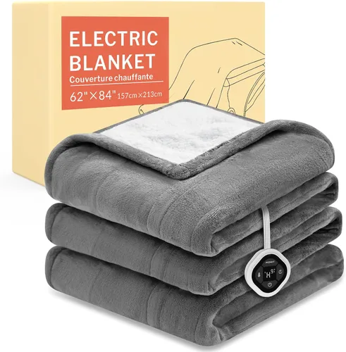 Vista 15 de HOMLYNS LuxeHeat - Manta térmica eléctrica tamaño King, manta térmica de franela suave Sherpa con 10 ajustes de calor, temporizador de 1 a 10 horas