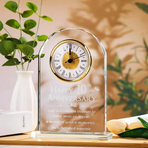 Vista 6 de YWHL Reloj de aniversario de 10 años para ella, regalo de recuerdo de cristal para el 10º aniversario de boda, regalo para pareja