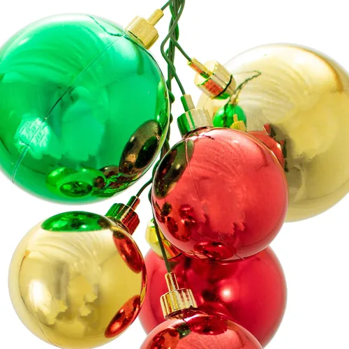 Vista 5 de Clásicos racimos de bolas de Navidad con adornos rojos, dorados y verdes, 6 juegos por caja
