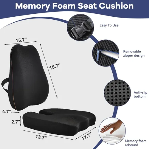 Vista 2 de Cojín de asiento de automóvil, almohada de apoyo lumbar para silla de oficina, almohadilla de espuma viscoelástica de malla transpirable 3D, cojín